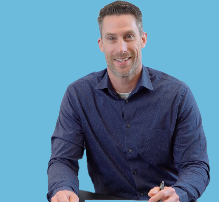 Nic Daniels on blue background.